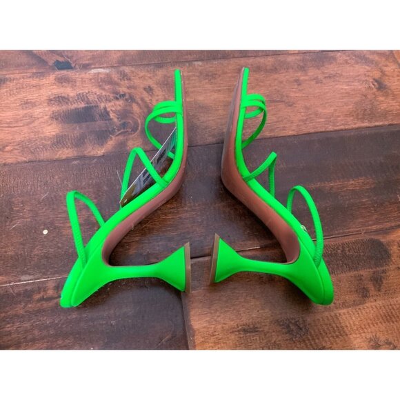 Amina Muaddi Naima Green Strappy Leather Heel Sandals $900, Size 37.5 | 7.5 - Picture 6 of 7
